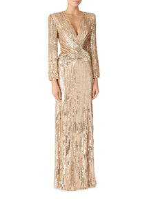 Cosmos Sequin-Embellished Draped Gown