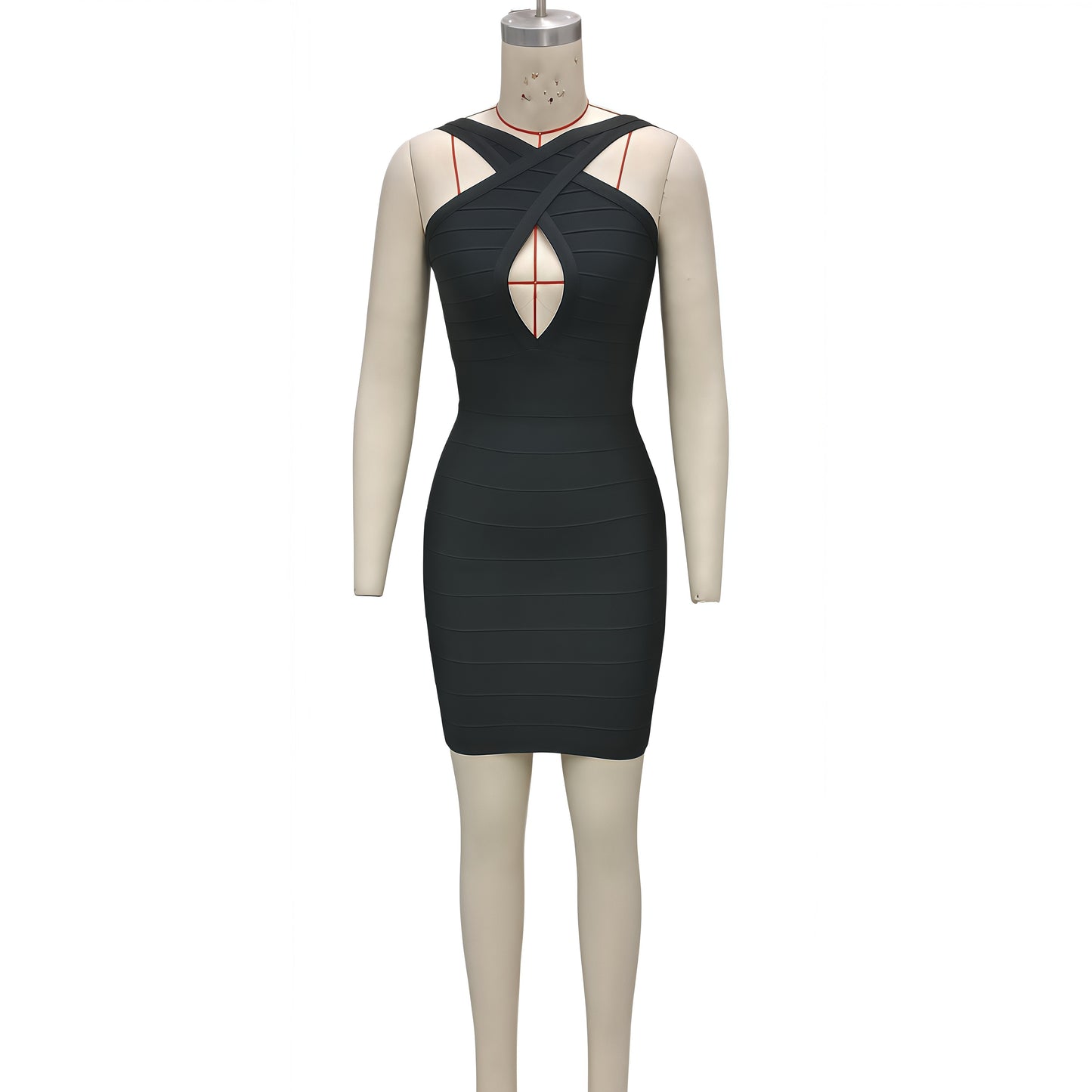 Black Criss-Cross Halter Bandage Dress, Sexy Cutout Slim Fit Bodycon Mini Party Gown