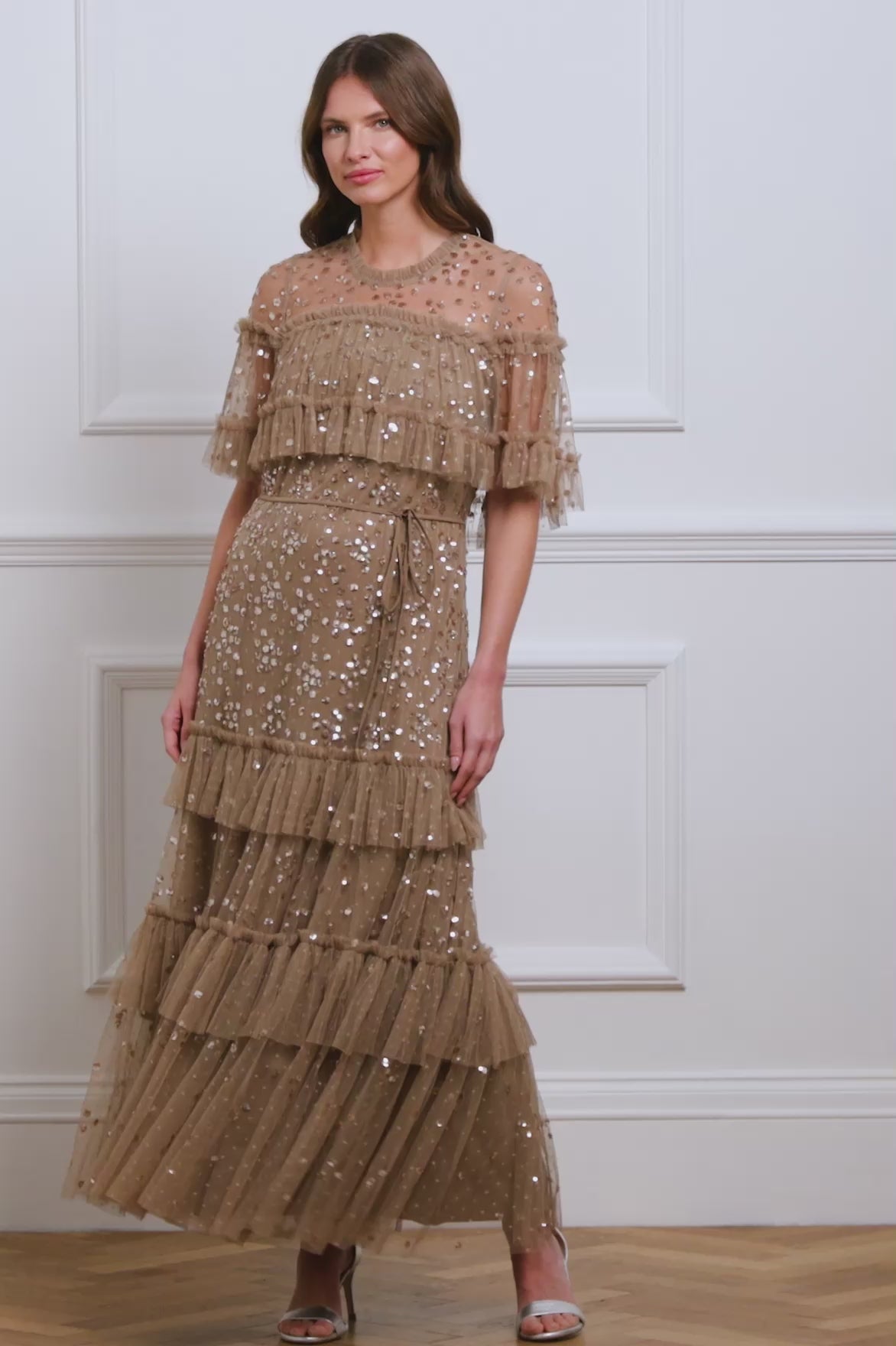 Leila Dot Tiered Cape Ankle Gown