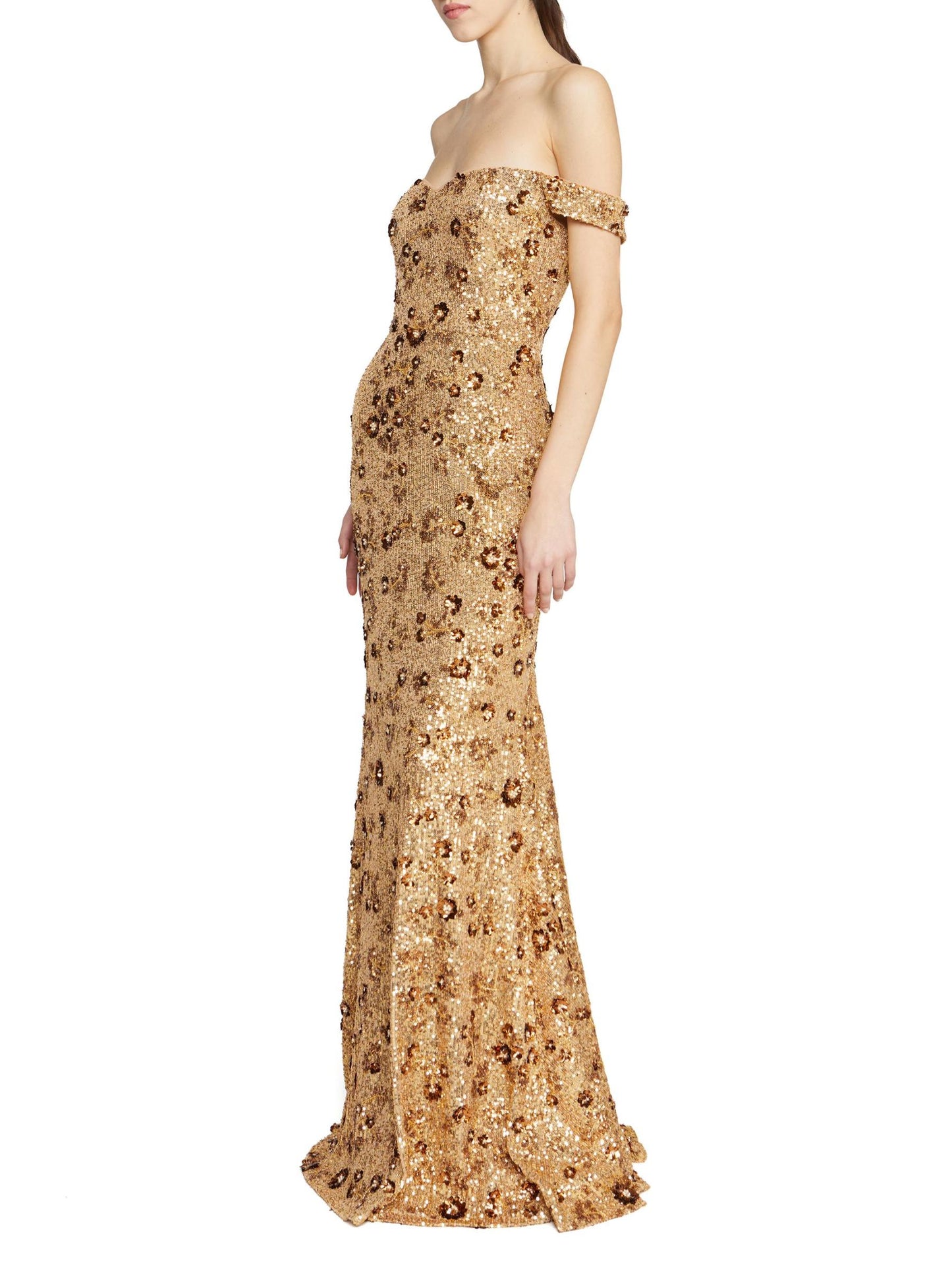 Serafina Sequin Off-The-Shoulder Gown