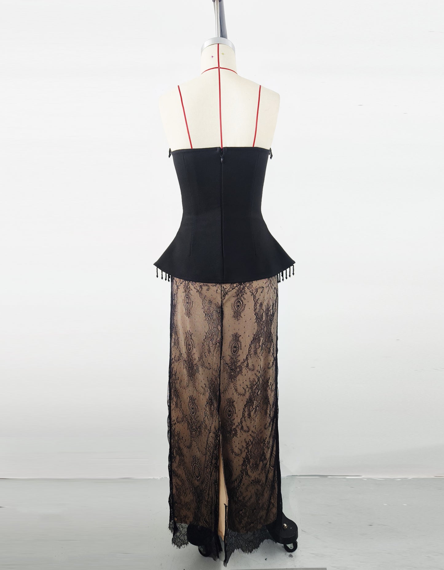 Women's Black Crystal Lace Two-Piece Set, Elegant Sexy Party Outfit