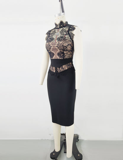 Women's Sexy Lace Turtleneck Dress, Elegant Slim Fit Bodycon Evening Party Dress