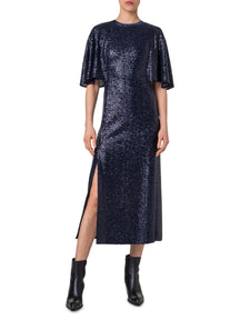 Sequin Flutter-Sleeve Maxi Dress
