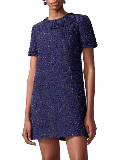 Bow Sequin-Embellished Tweed Minidress