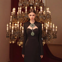 Long Sleeve Disc Rhinestone Bandage Dress