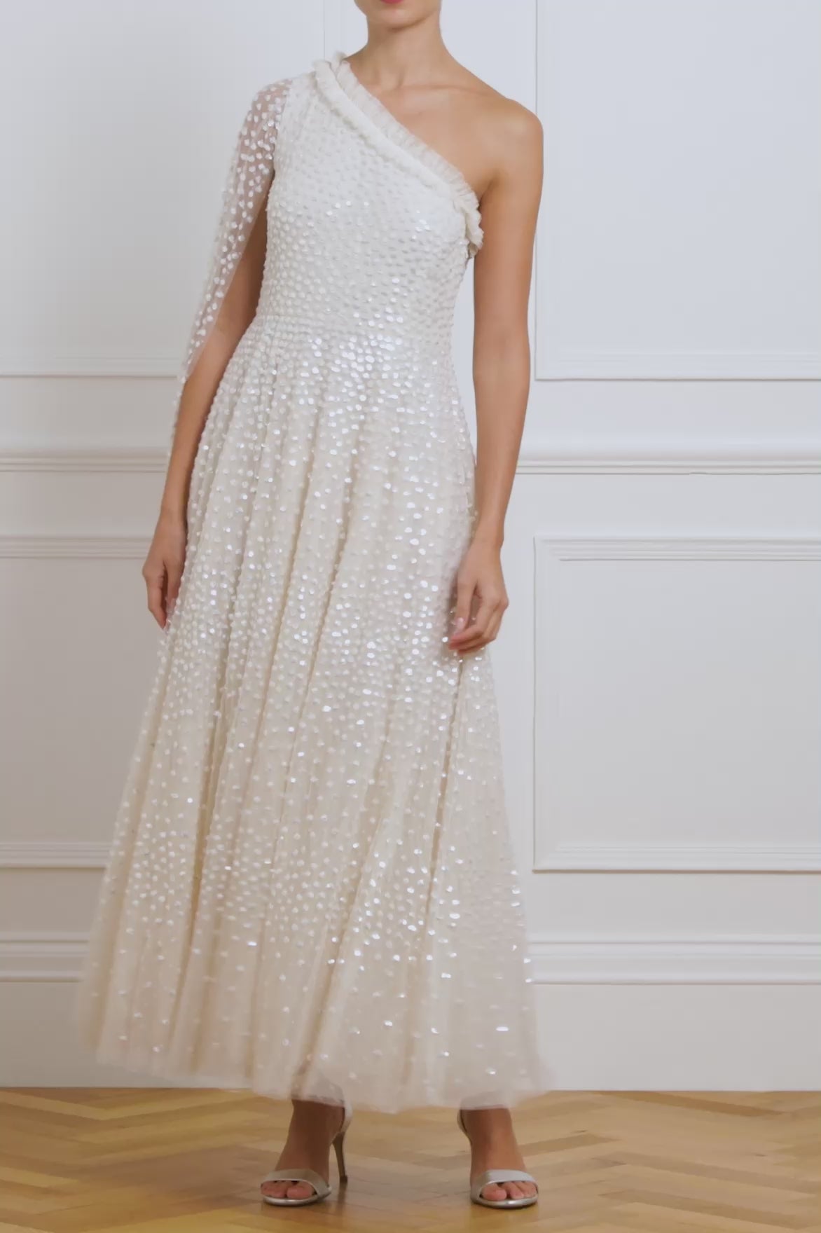 Scatter Dot One-Shoulder Ankle Gown