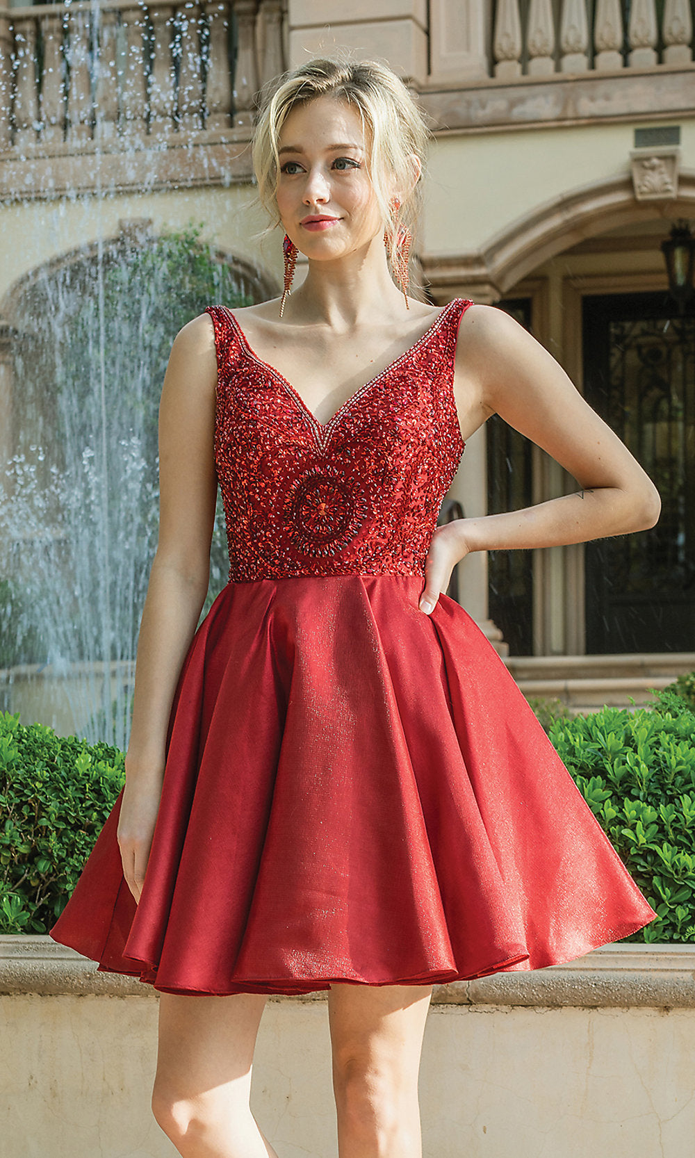 Sleeveless Short Formal Prom Dress with Pockets