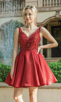 Sleeveless Short Formal Prom Dress with Pockets