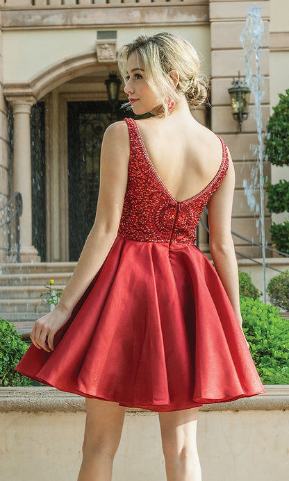 Sleeveless Short Formal Prom Dress with Pockets