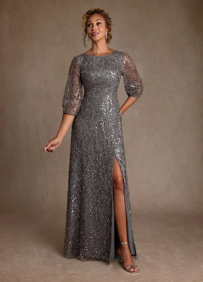 Steel Grey A-Line Sequins Dress