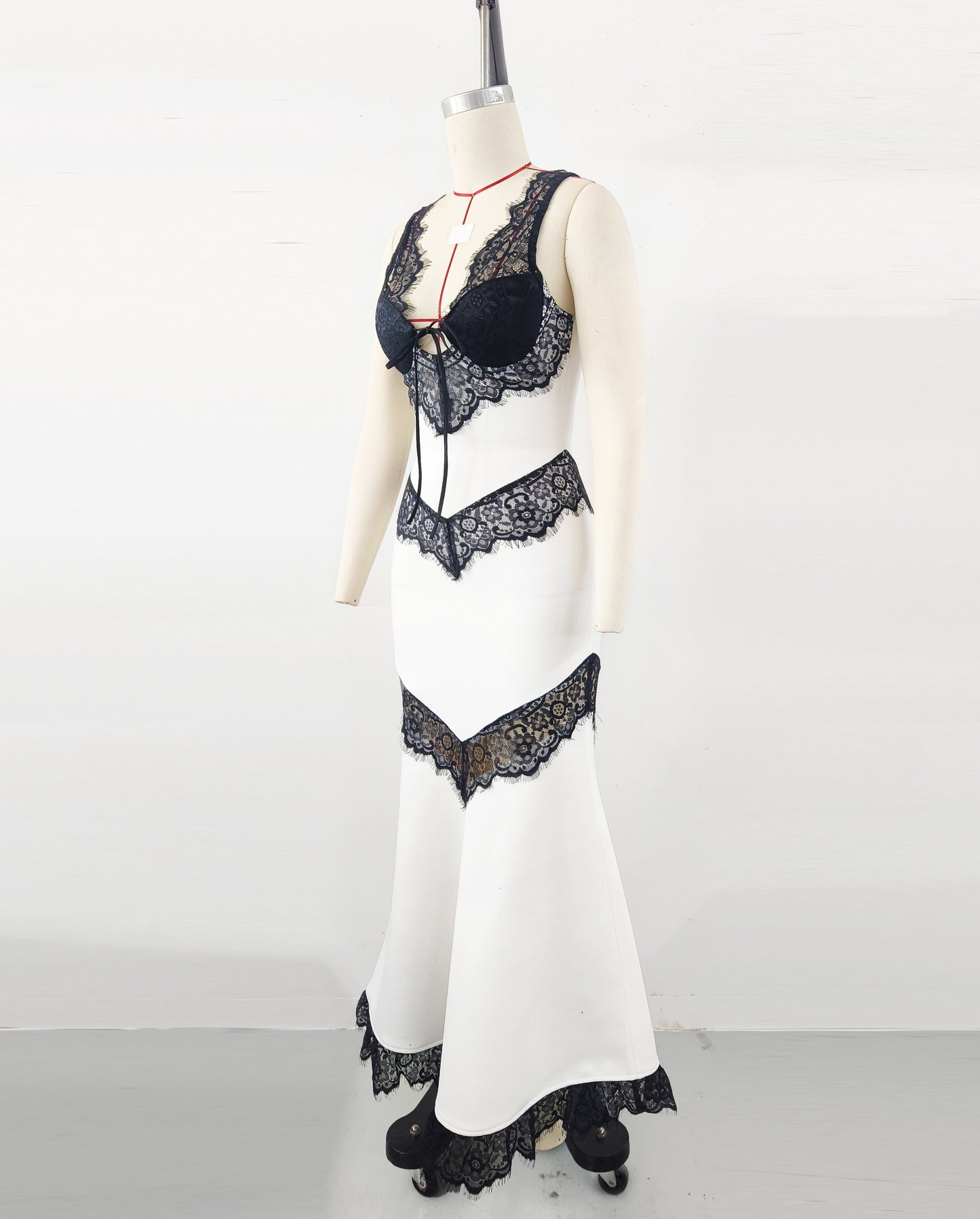 Women's Lace Panel Lace-Up Evening Gown, Elegant Sexy Bodycon Prom Party Dress