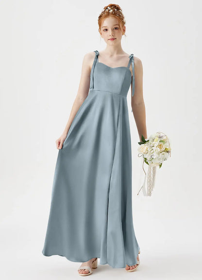 Dusty Blue A-Line Sweetheart Neckline Metallic Satin Dress