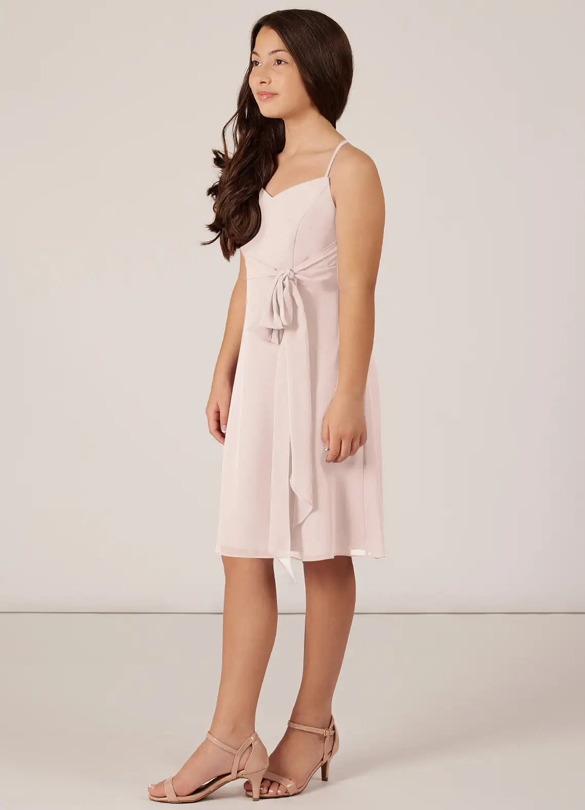 Rose Petal A-Line Bow Chiffon Dress