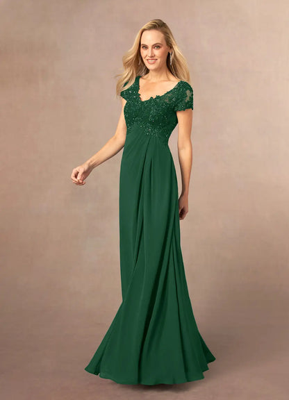 Dark Green A-Line Sequins Chiffon Dress
