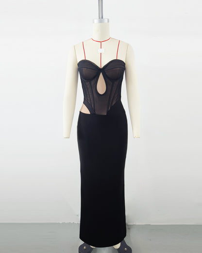 Women's Mesh Boned Panel Dress, Elegant Corset Bodycon Party Dress