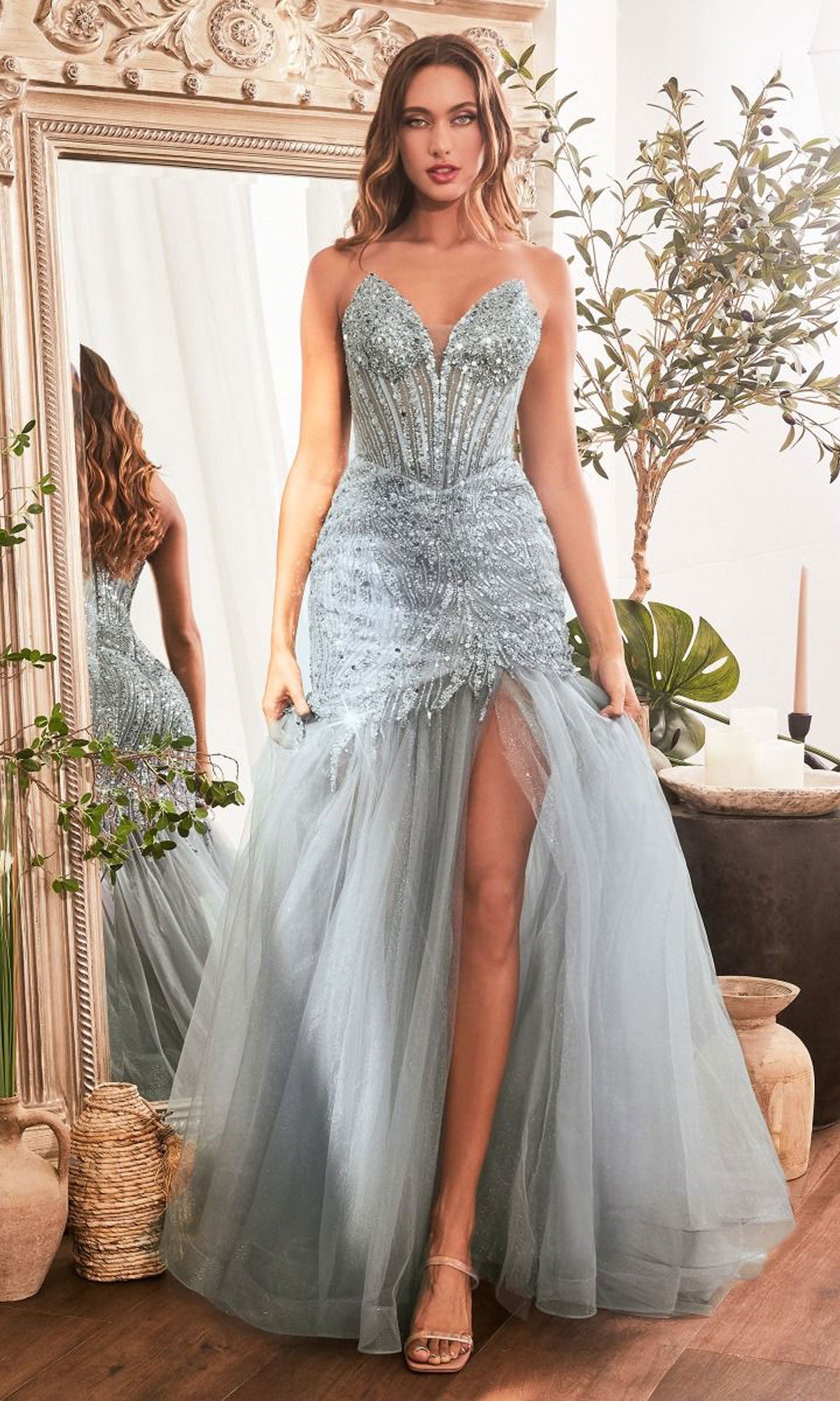 Strapless Beaded Long Mermaid Prom Dress CD0214