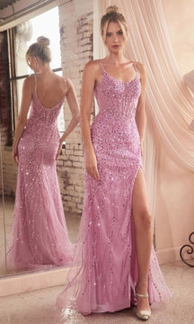 Sheer-Bodice Long Beaded Prom Dress CD0220