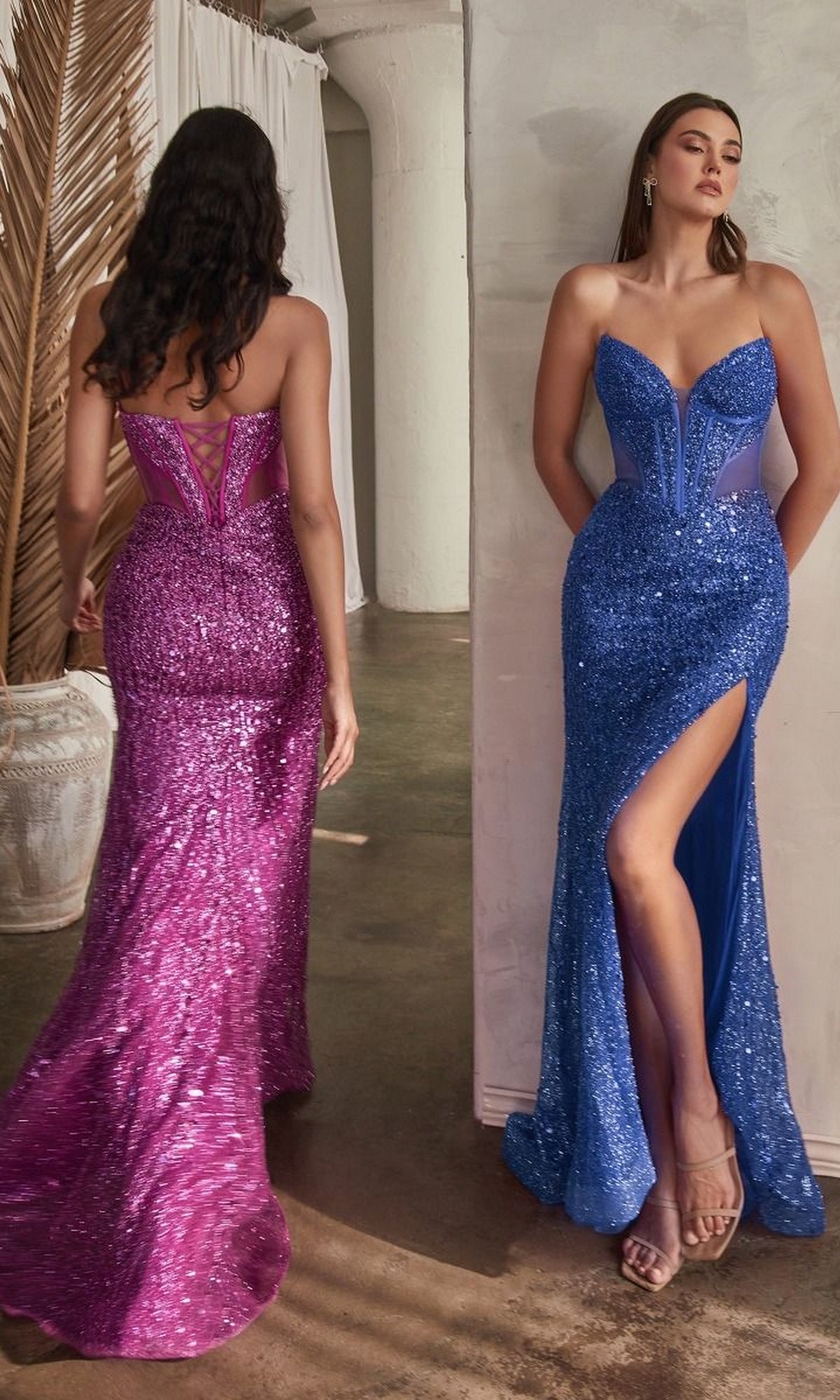 Strapless Long Sequin Prom Dress: Ladivine CD0227