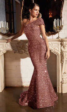 One-Shoulder Long Sequin Prom Dress: Ladivine CD980