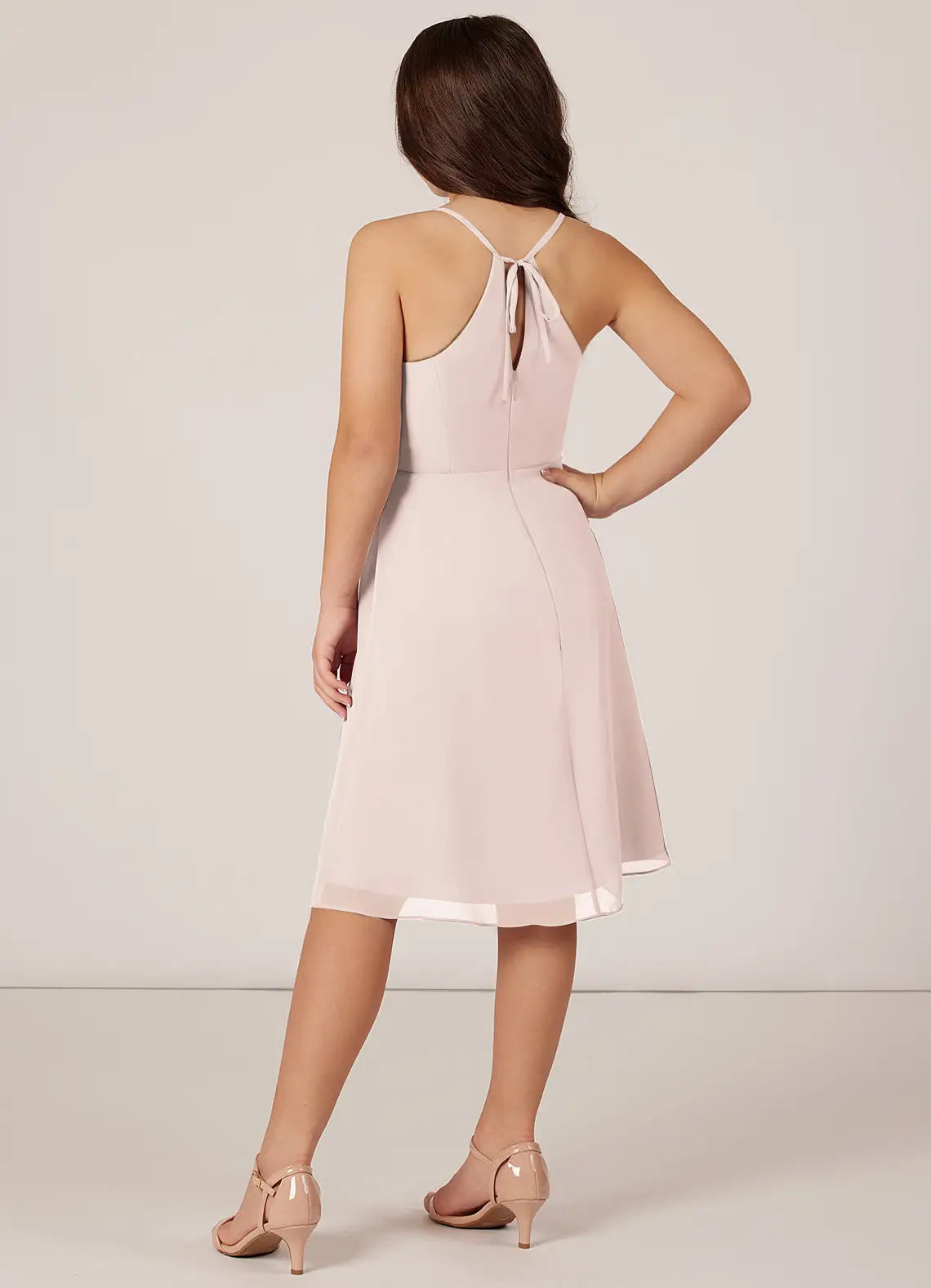 Rose Petal A-Line Bow Chiffon Dress