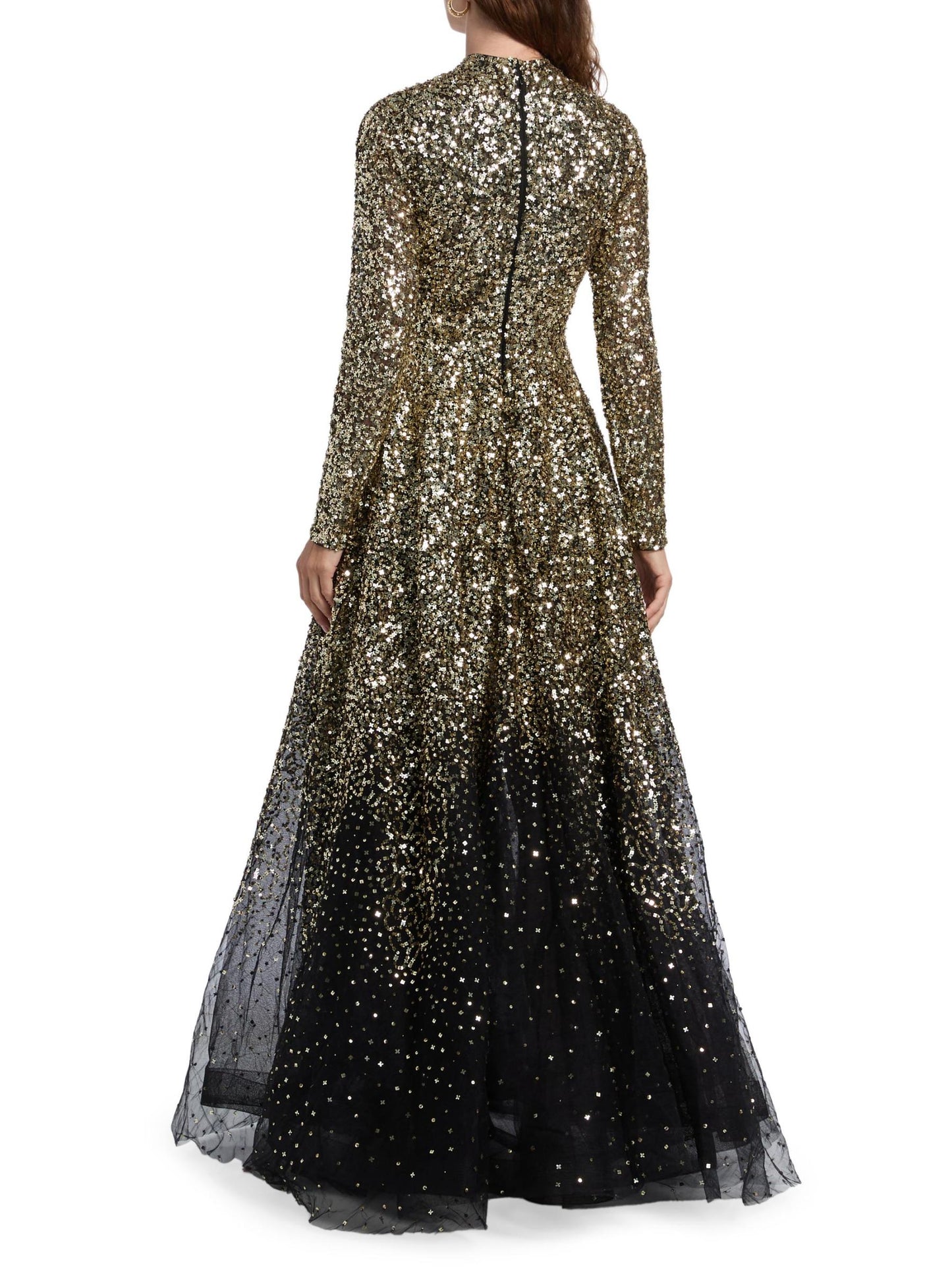 Ina Sequin-Embroidered Long-Sleeve Gown
