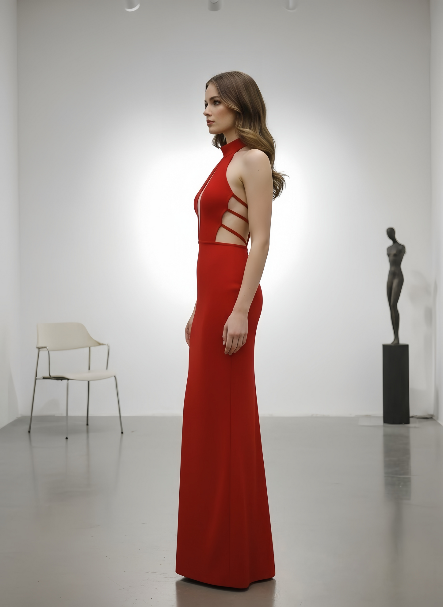 Halter Neck Sheer Mesh Bandage Maxi Dress