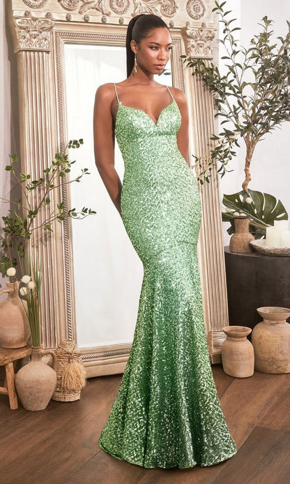 Lace-Up Open-Back Long Sequin Prom Dress CH066