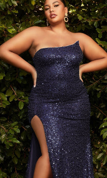 Plus-Size Long Sequin Prom Dress: Ladivine CH165C
