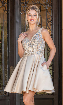 Sleeveless Short Formal Prom Dress with Pockets