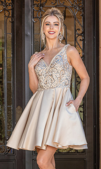 Sleeveless Short Formal Prom Dress with Pockets