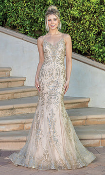 Sequin-Print Long Mermaid Prom Dress with Corset