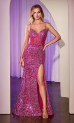 Beaded Long Pink Prom Dress: Ladivine CM370B