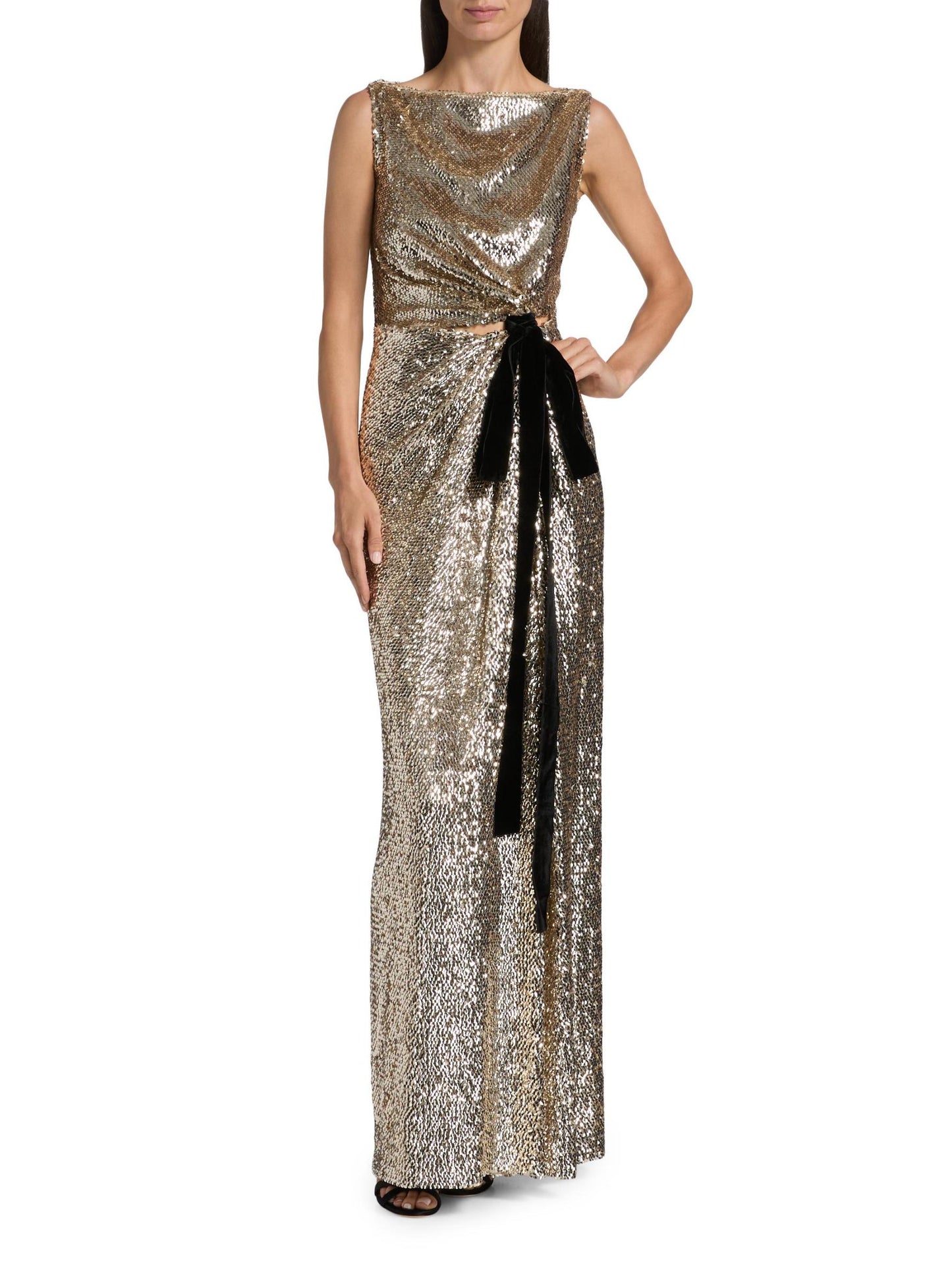 Felicity Velvet Bow Sequined Gown