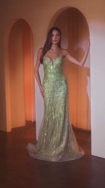 Strapless Long Sequin-Print Prom Dress CC6018