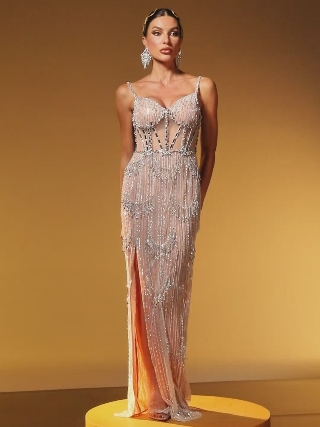 Haldrex Spaghetti Embellished Split Maxi Dress