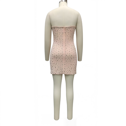 Women's Mesh Rhinestone Strapless Dress, Elegant Sparkly Bodycon Party Dress