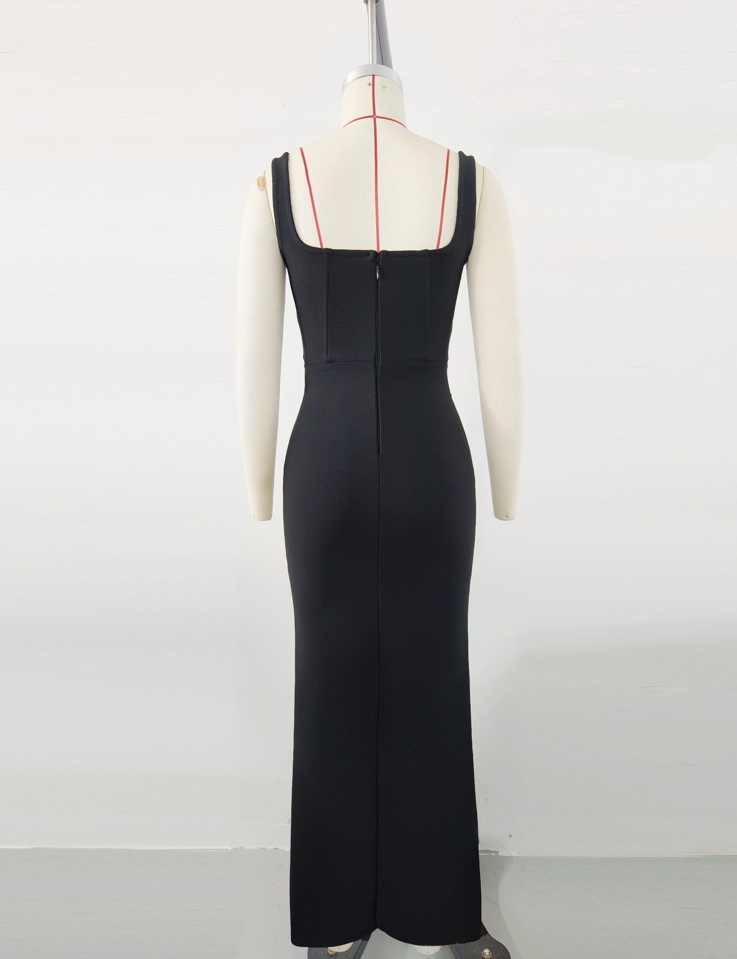 Rhinestone Floral Spaghetti Strap Long Bandage Dress