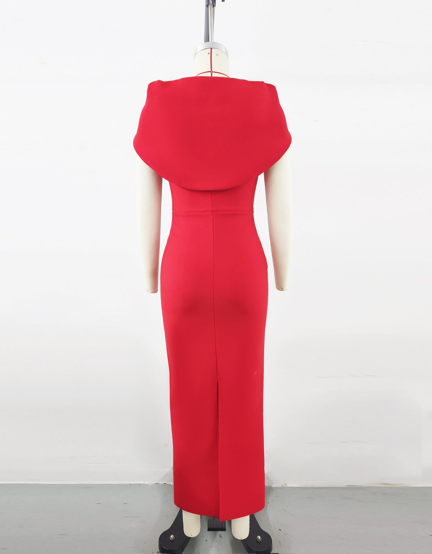 Red Elegant Cape Dress, French Stretchy Slim Fit Bandage Dress