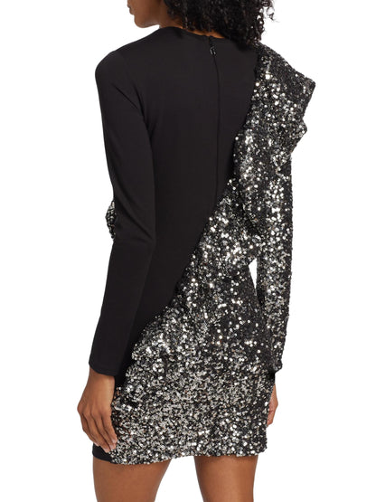 Sequin Ruffled Long-Sleeve Minidress