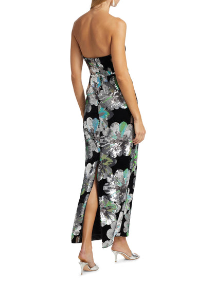 Orion Sequin-Embellished Floral Velvet Strapless Maxi Dress
