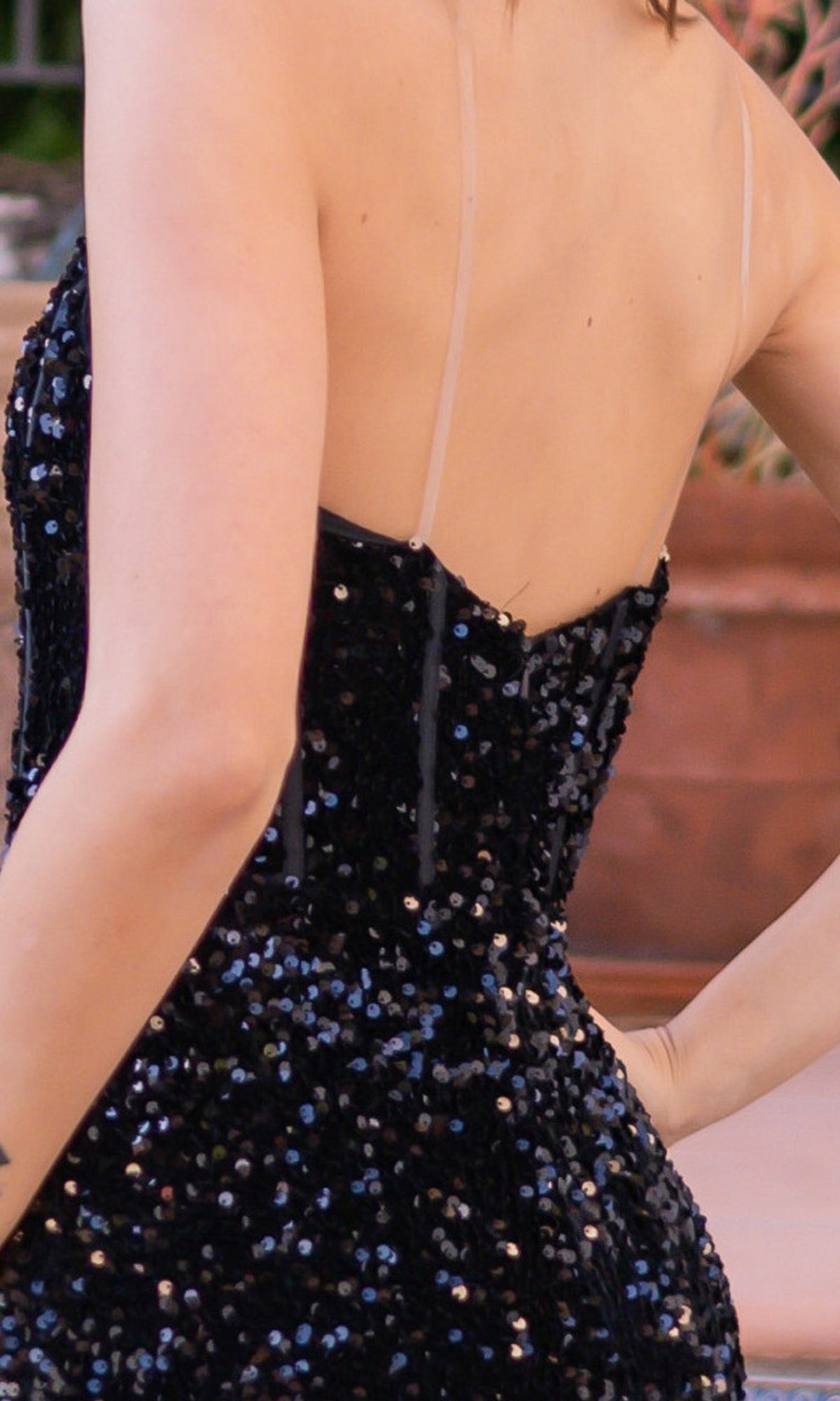 Velvi Clear-Strap Long Sequin Prom Dress Dover