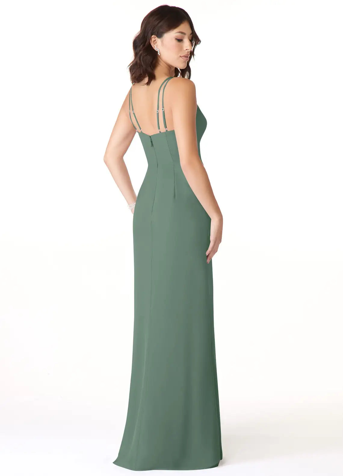 Dusty Blue Mermaid V-Neck Pleated Chiffon Dress