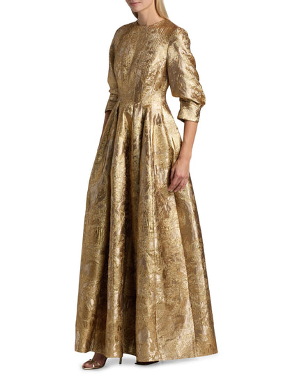 Claravelle Metallic Floral Brocade Gown