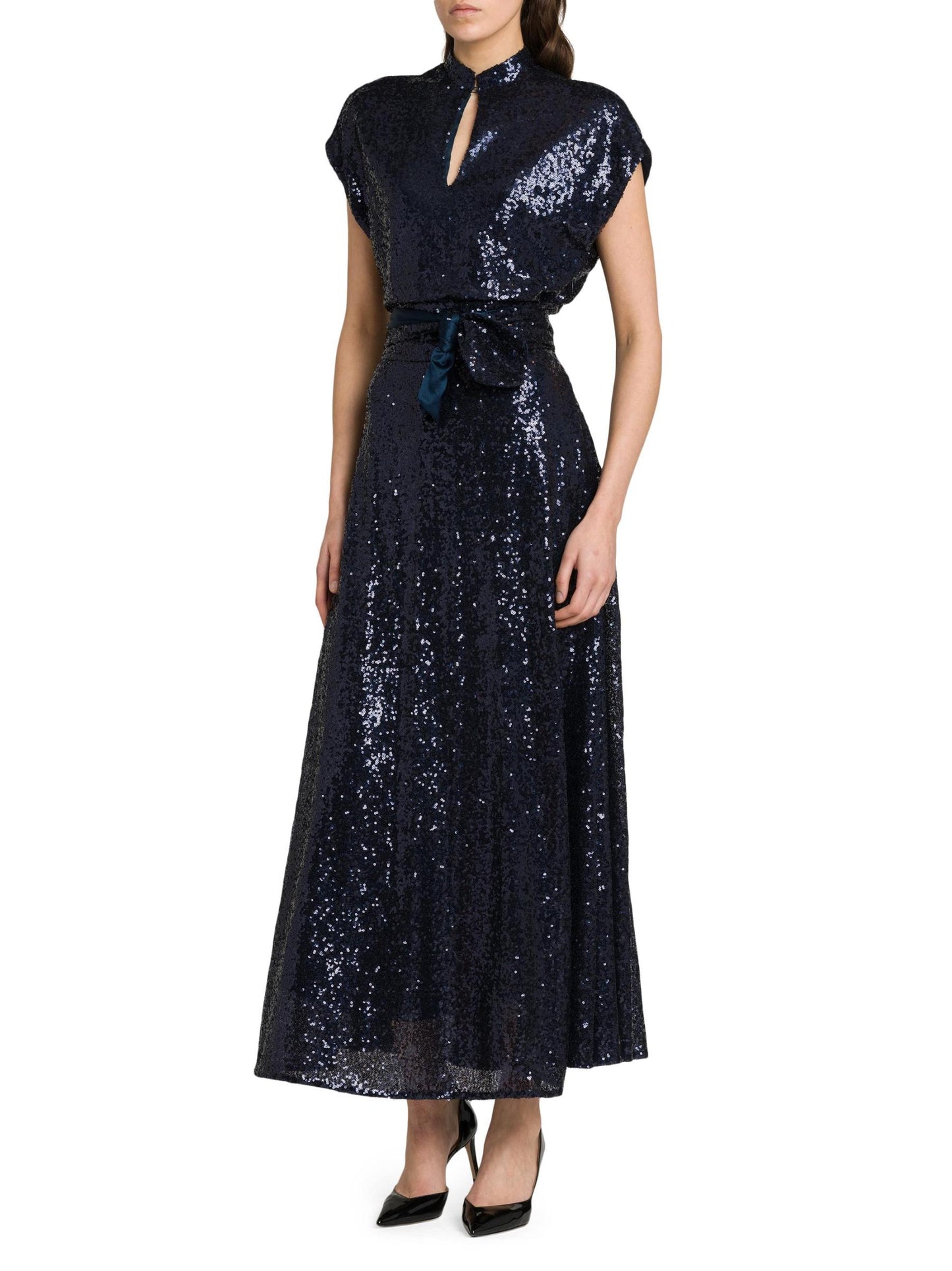 Keyhole Sequin Midi-Dress