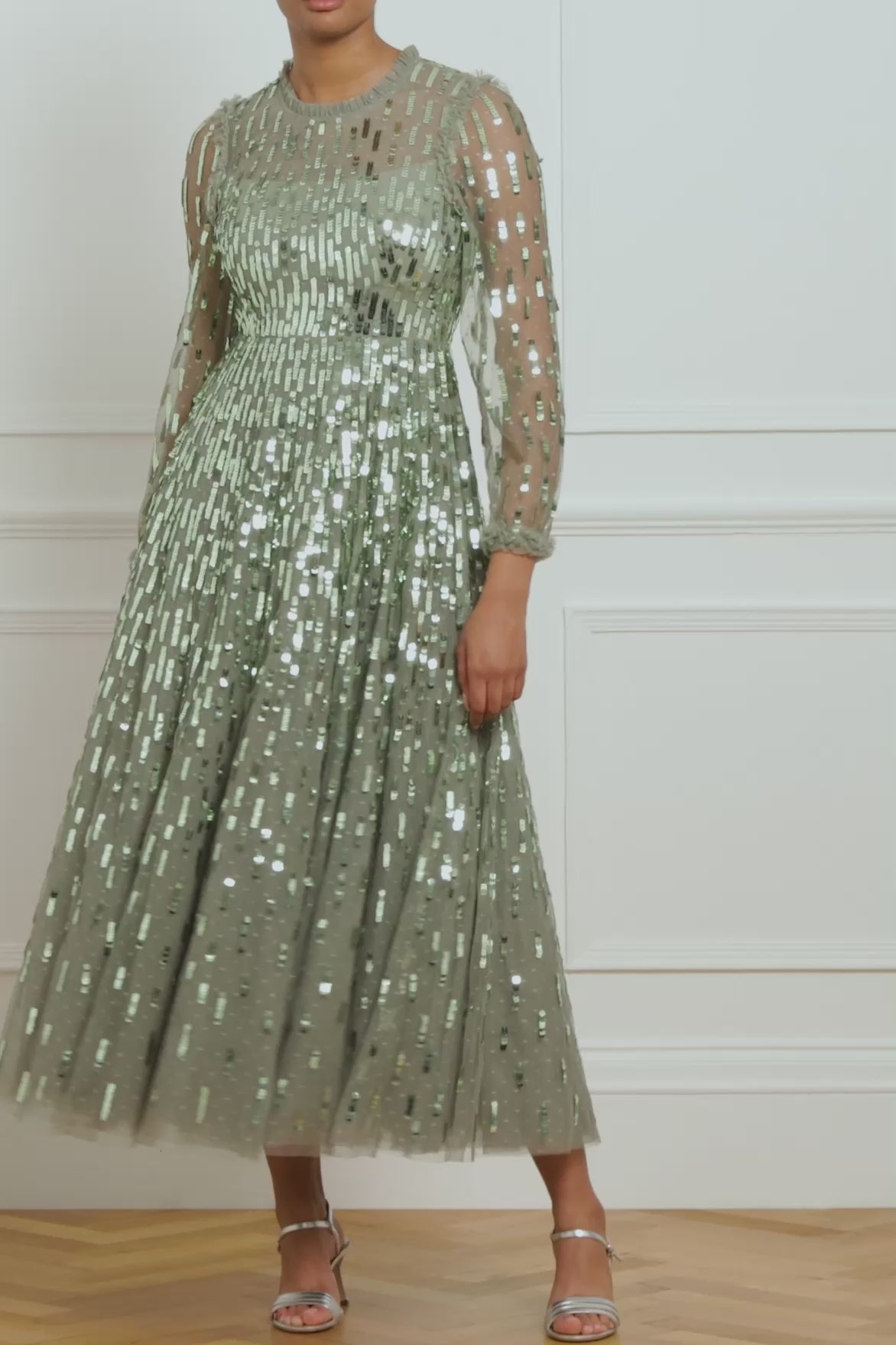Sequin Dash Long Sleeve Ankle Gown