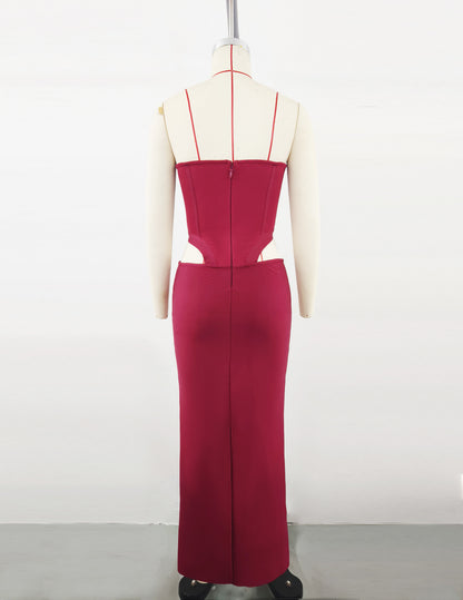 Strapless Mesh Cutout Waist Bandage Dress
