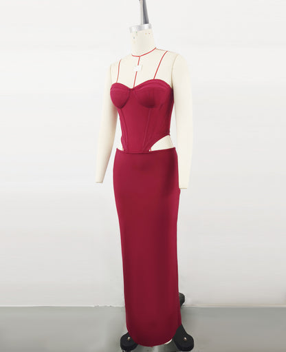 Strapless Mesh Cutout Waist Bandage Dress