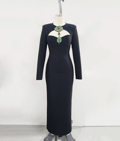 Long Sleeve Disc Rhinestone Bandage Dress