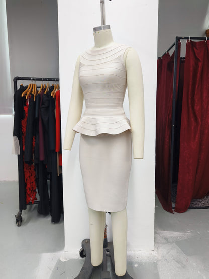 Women's Ruffle Top and Skirt Two-Piece Set, Elegant Formal Evening Dress