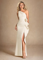 Light Gold Jacquard Mermaid One Shoulder Metallic Jacquard Dress